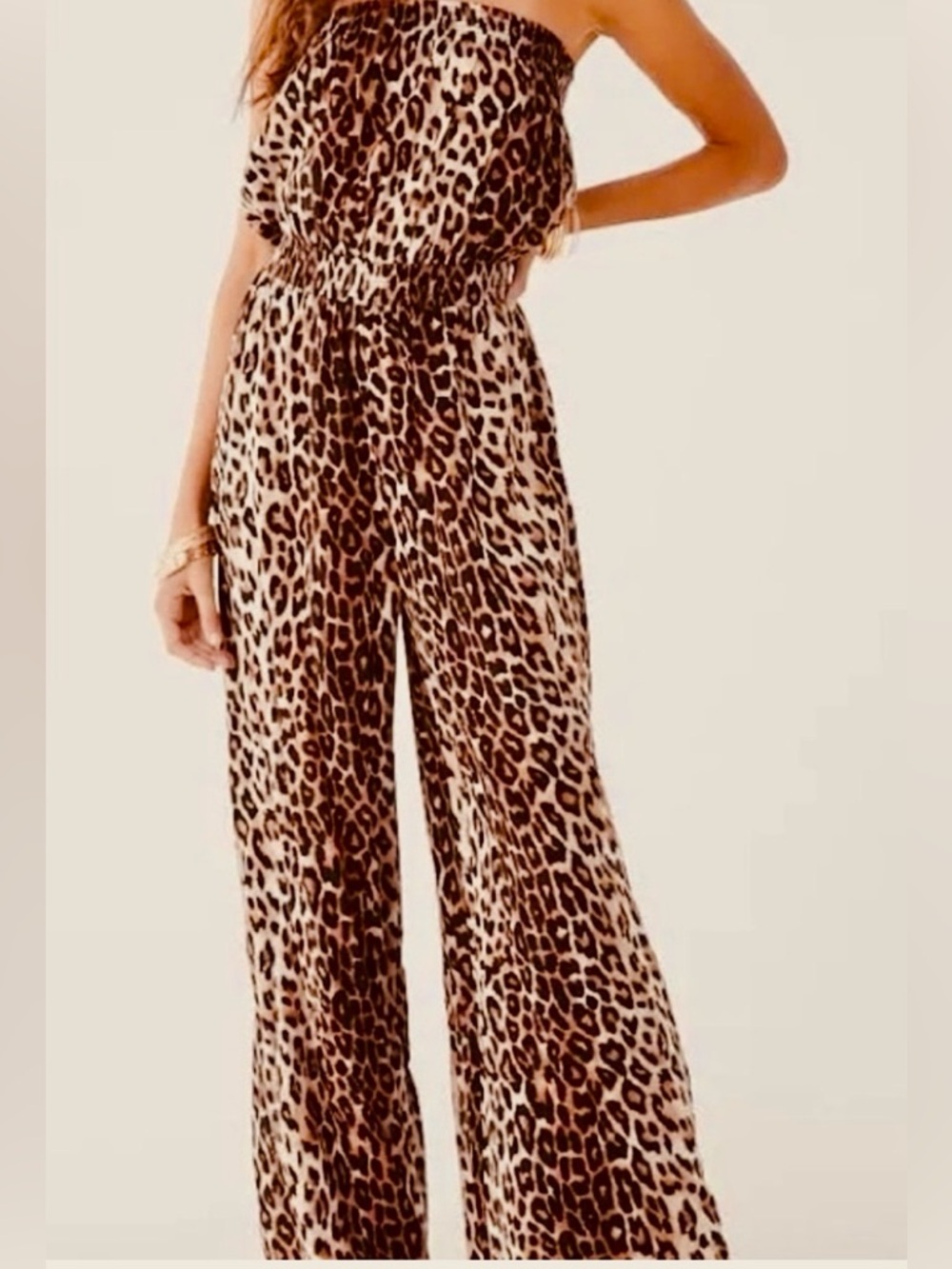 🐆 Forever 21 Leopard Print Wide-Leg Jumpsuit – Large- EUC